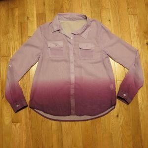 Sheer Purple Ombre Button Up Collared Top